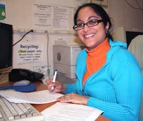 Sapna, a Hearts & Minds volunteer, enjoying gaining experience while helping us help millions of people